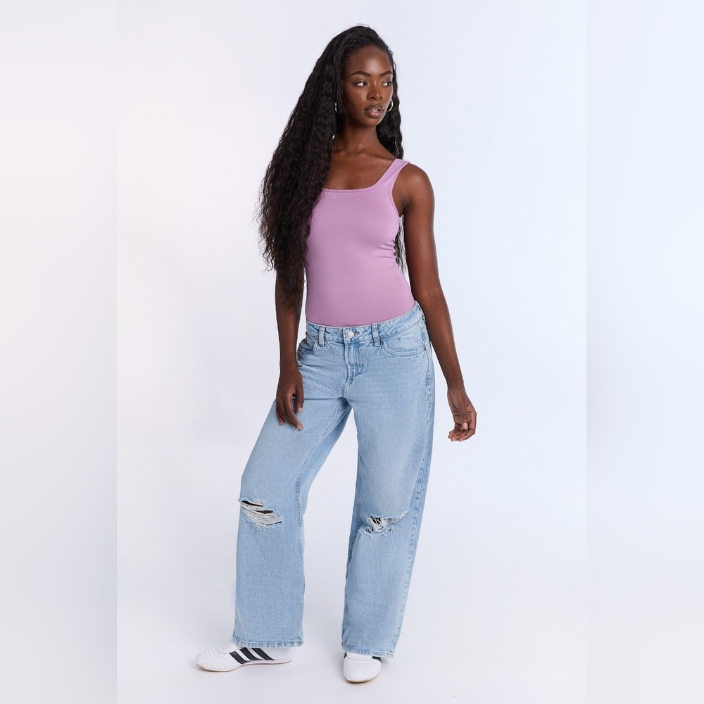Aeropostale Size 6 (28W) Low Rise Baggy 100% Cotton Light Denim Blue Jeans